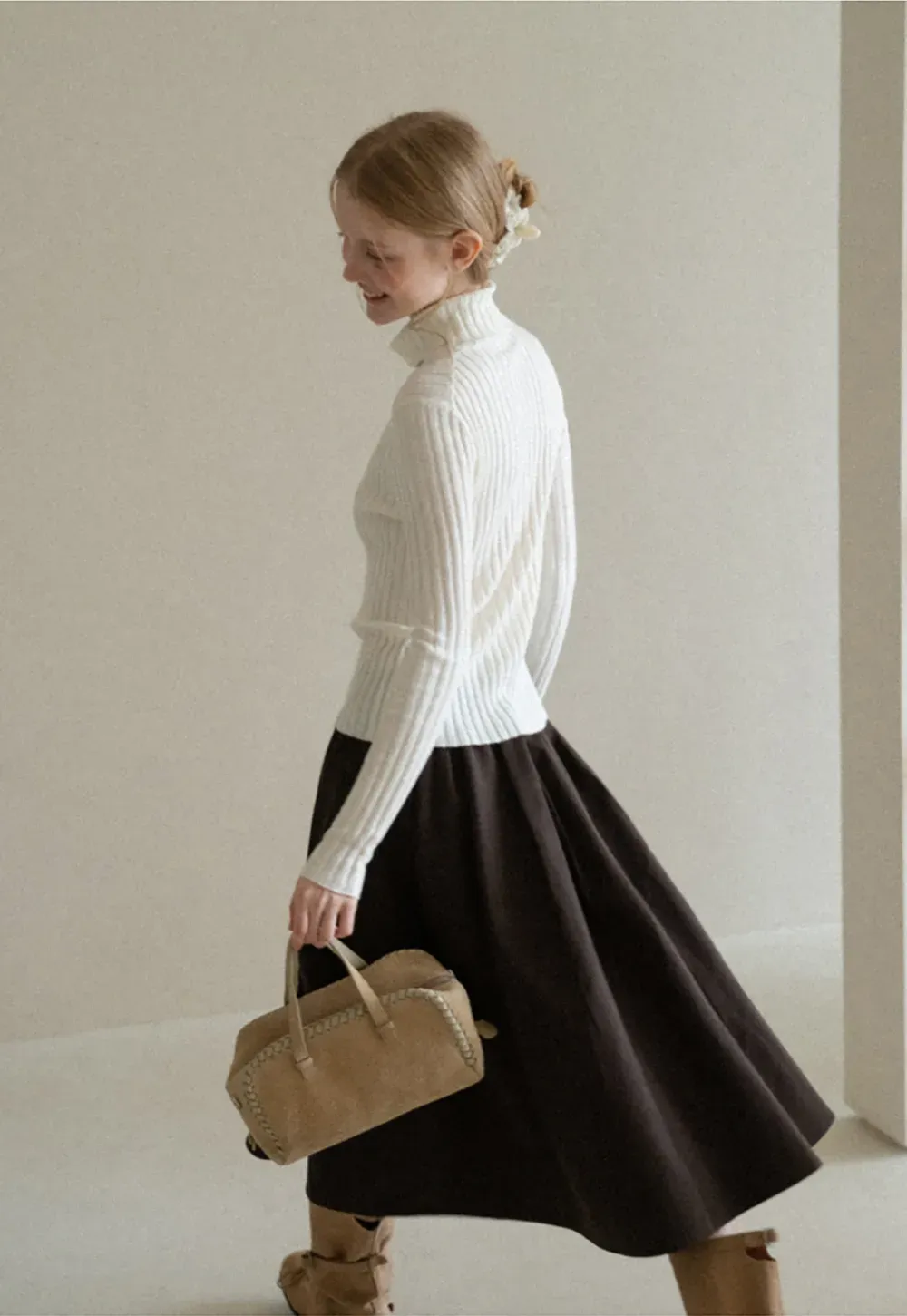 Ribbed Knit Turtleneck Long Sleeve Sweater