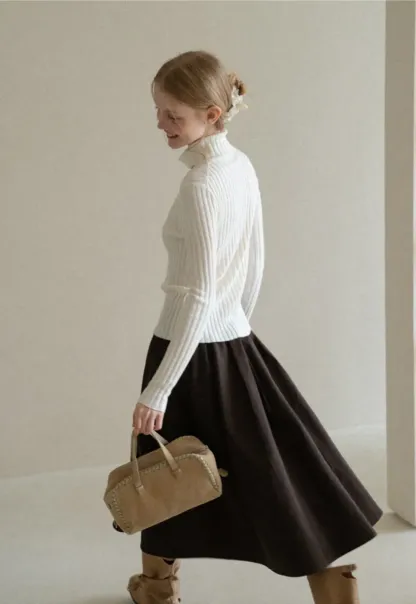Ribbed Knit Turtleneck Long Sleeve Sweater