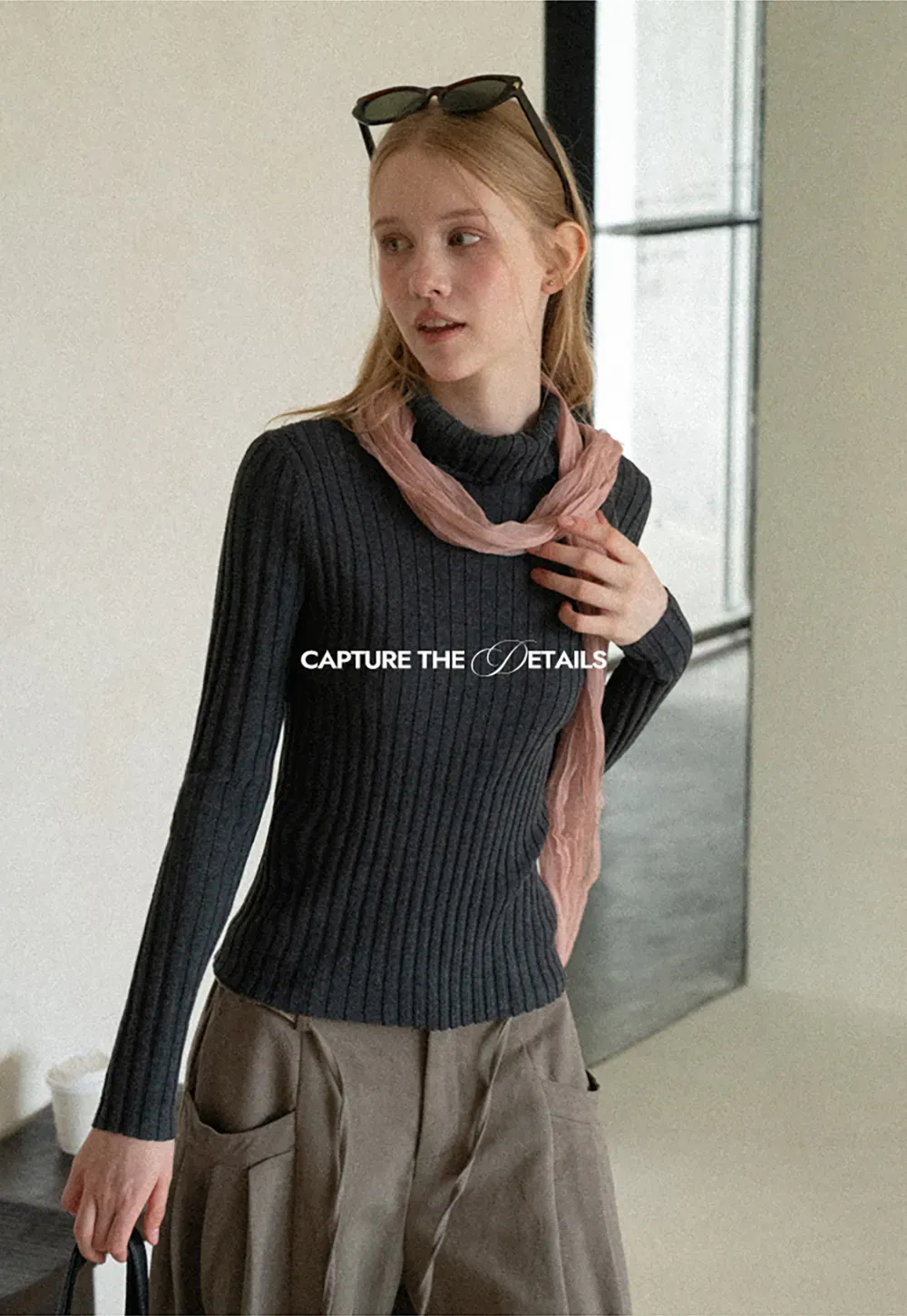 Ribbed Knit Turtleneck Long Sleeve Sweater