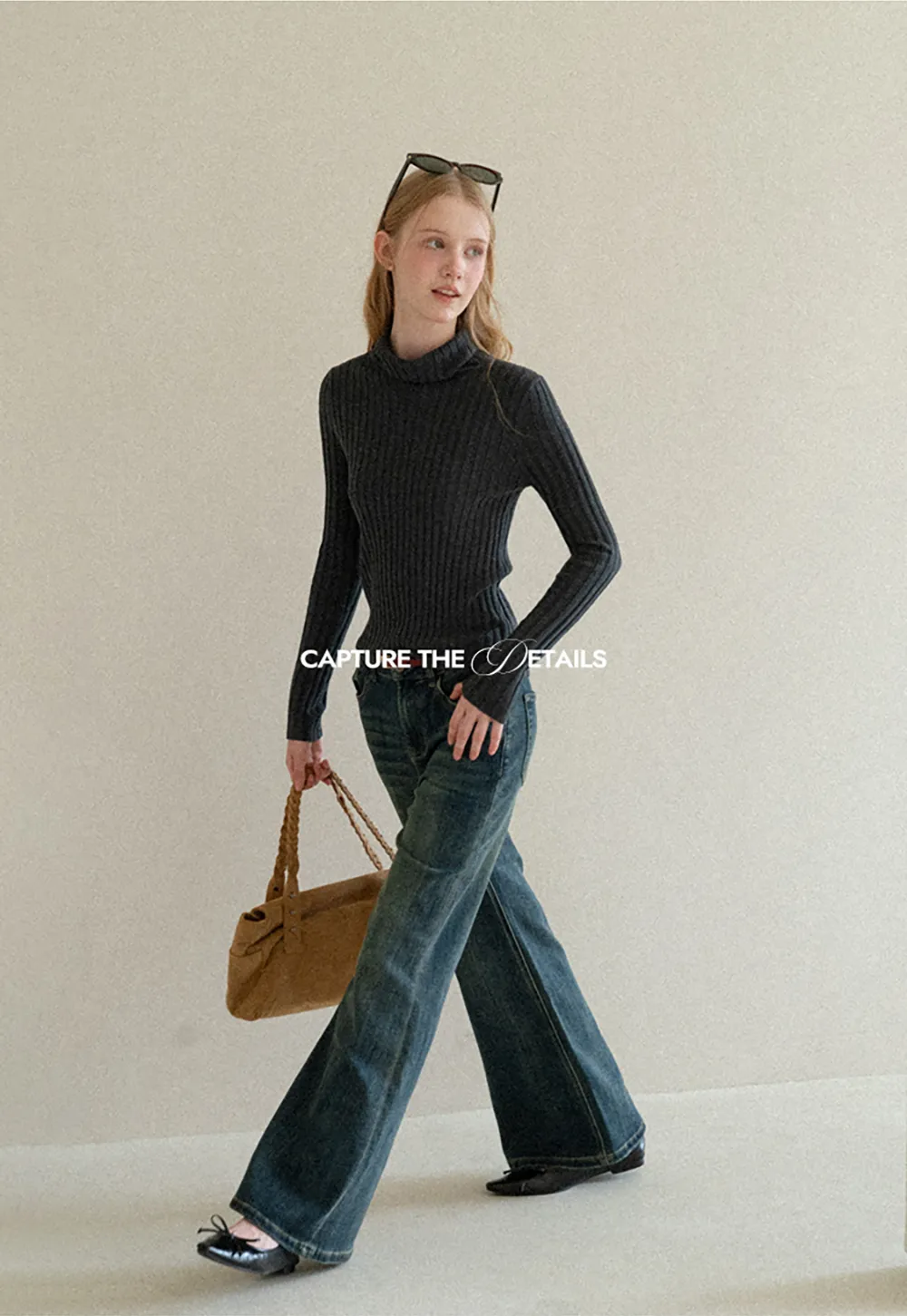 Ribbed Knit Turtleneck Long Sleeve Sweater