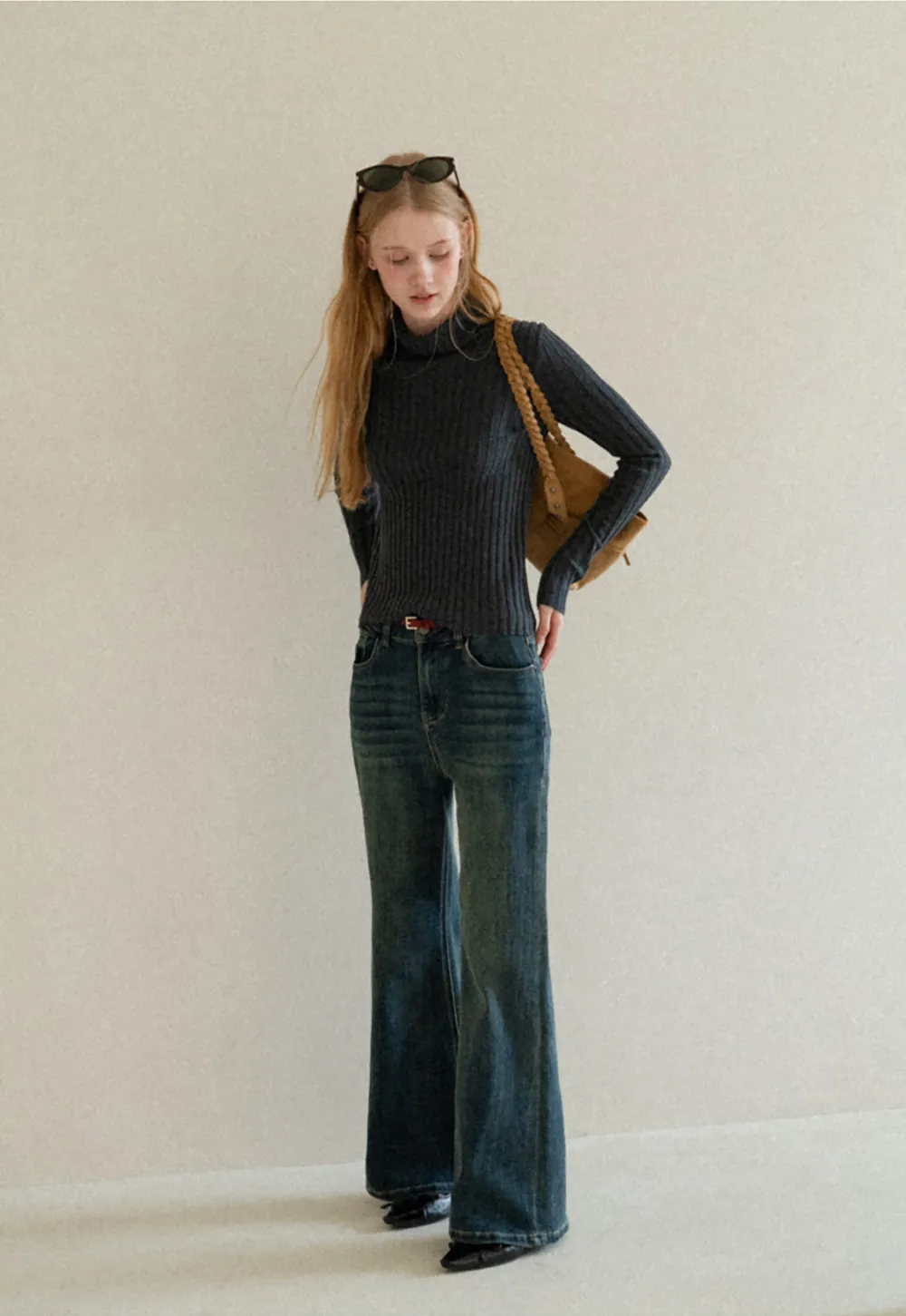 Ribbed Knit Turtleneck Long Sleeve Sweater