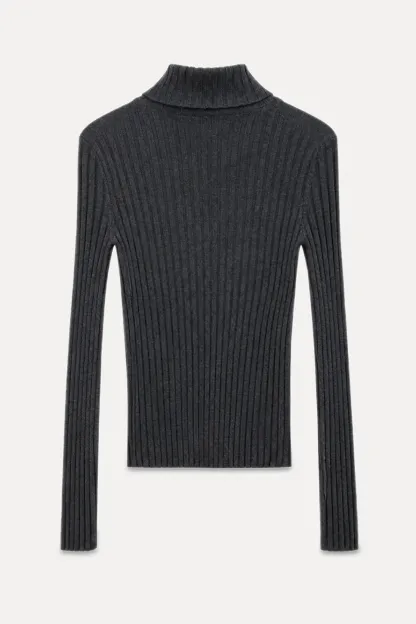 Ribbed Knit Turtleneck Long Sleeve Sweater