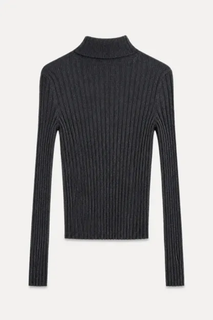 Ribbed Knit Turtleneck Long Sleeve Sweater