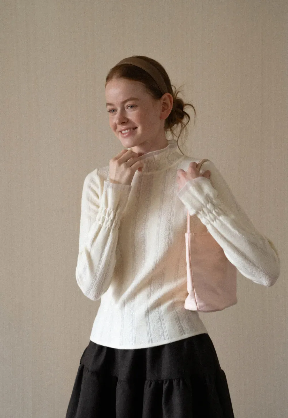 Textured Vertical Stripe High Neck Knit Sweater