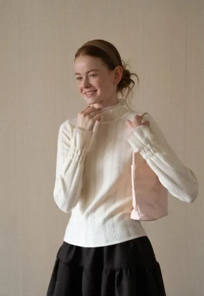 Textured Vertical Stripe High Neck Knit Sweater