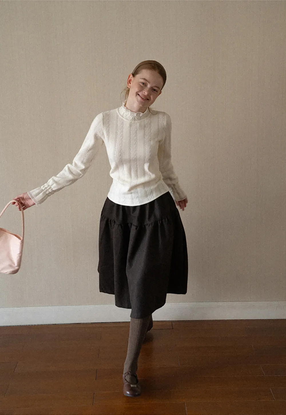 Textured Vertical Stripe High Neck Knit Sweater
