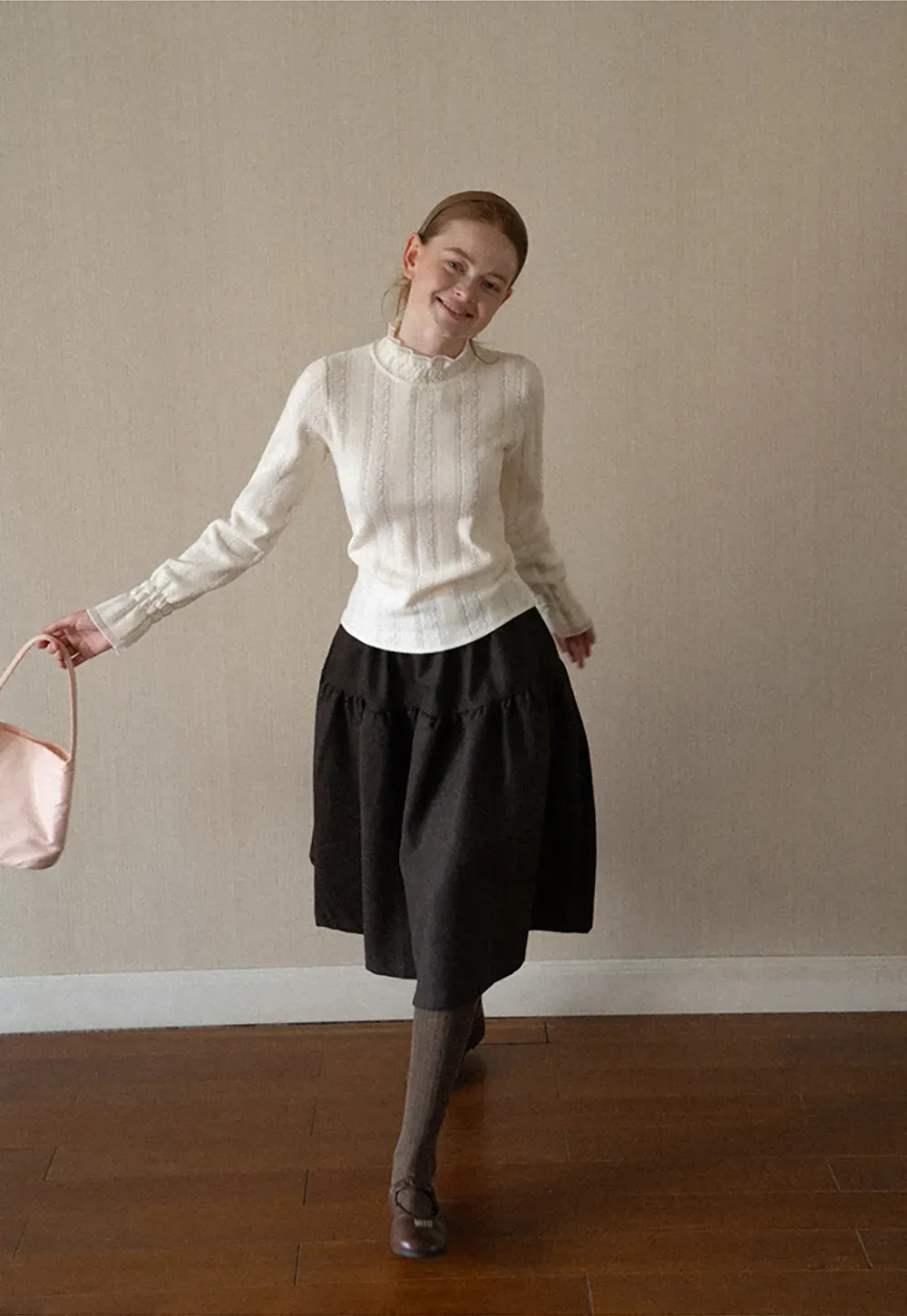 Textured Vertical Stripe High Neck Knit Sweater