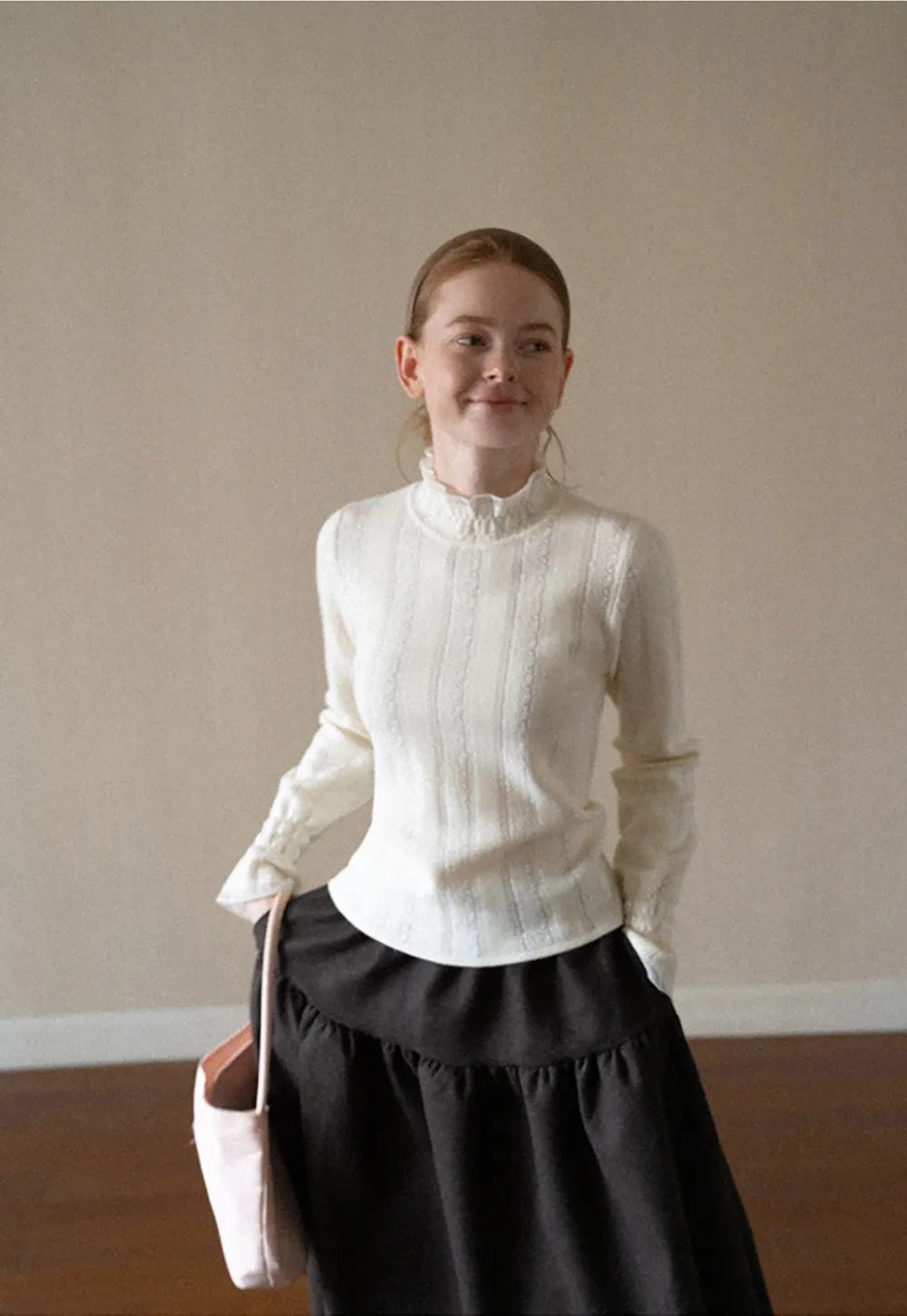 Textured Vertical Stripe High Neck Knit Sweater