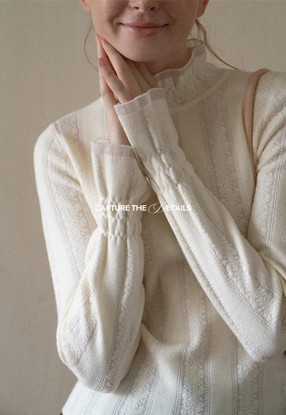Textured Vertical Stripe High Neck Knit Sweater