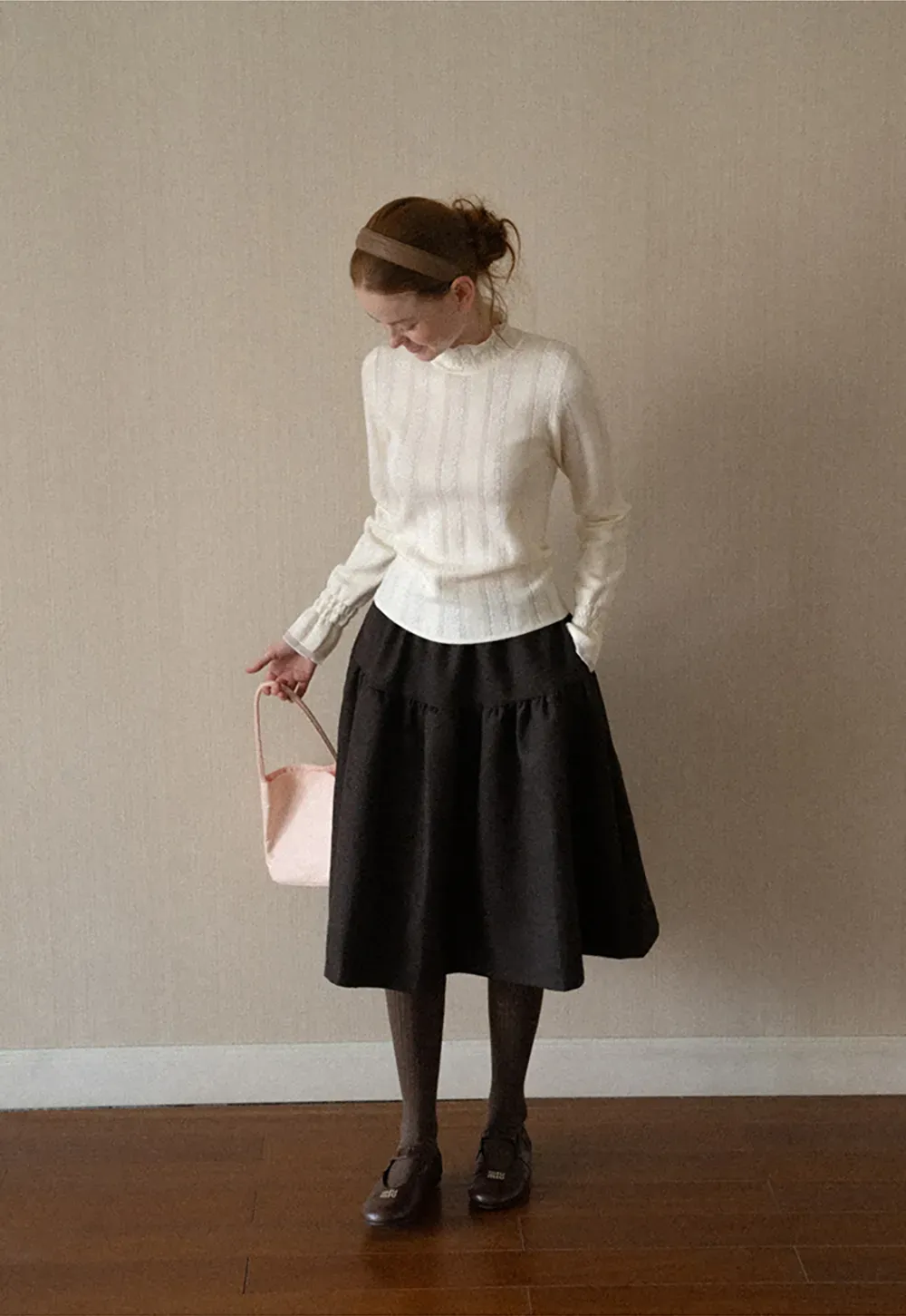 Textured Vertical Stripe High Neck Knit Sweater