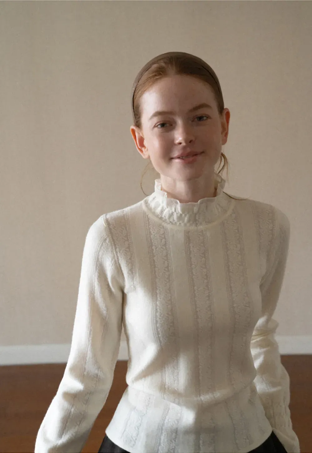 Textured Vertical Stripe High Neck Knit Sweater