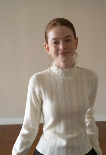Textured Vertical Stripe High Neck Knit Sweater