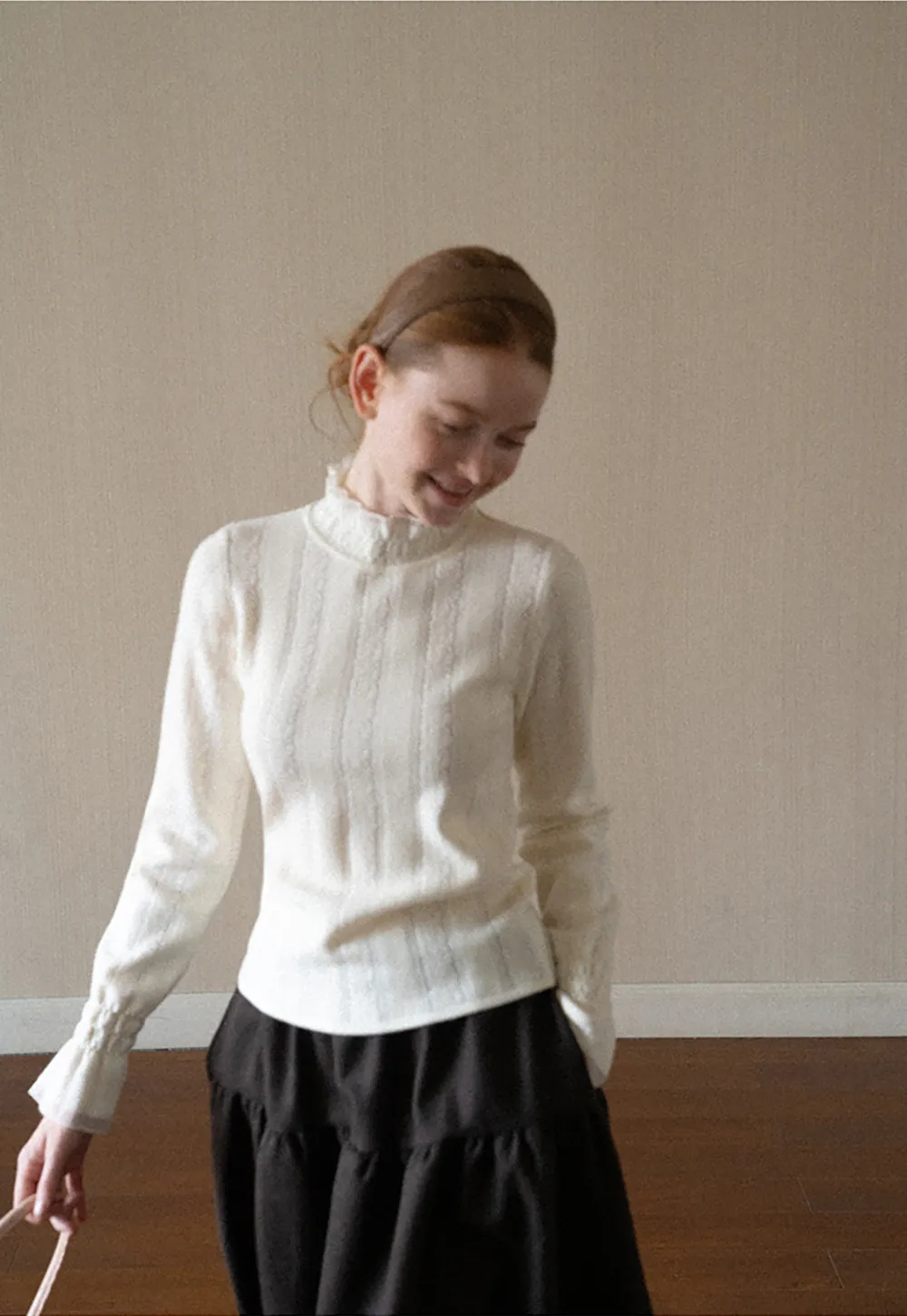 Textured Vertical Stripe High Neck Knit Sweater