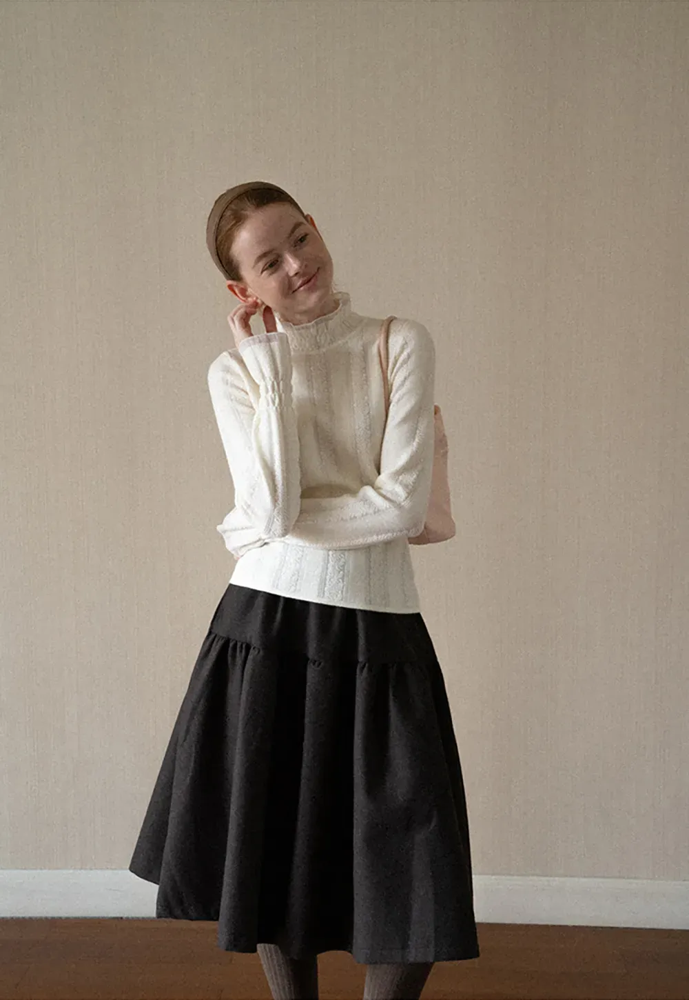 Textured Vertical Stripe High Neck Knit Sweater