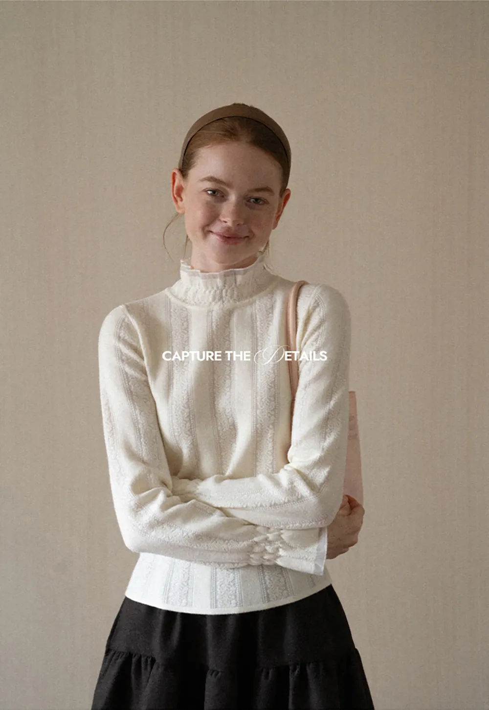 Textured Vertical Stripe High Neck Knit Sweater