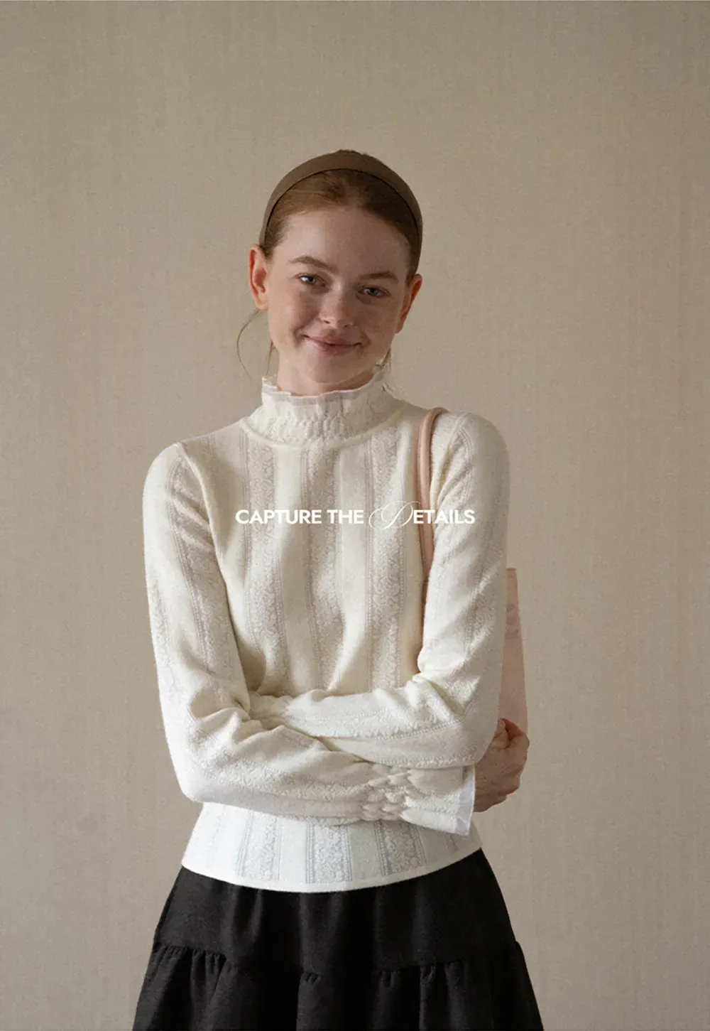 Textured Vertical Stripe High Neck Knit Sweater