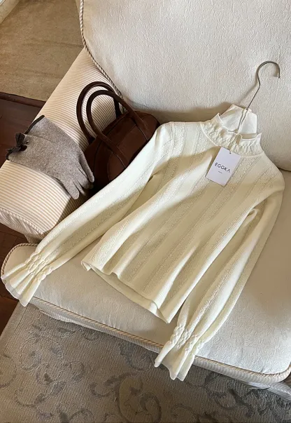 Textured Vertical Stripe High Neck Knit Sweater