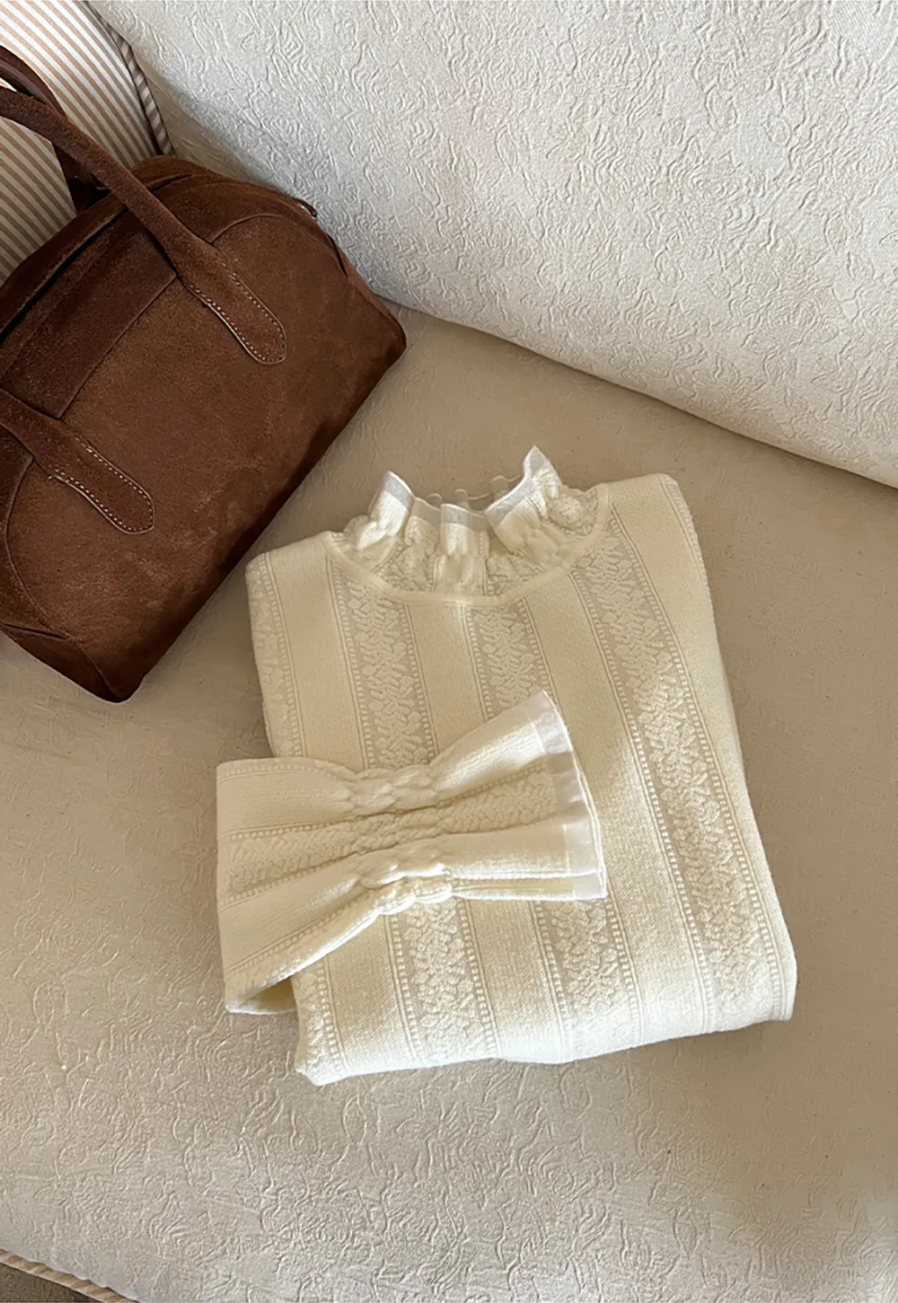Textured Vertical Stripe High Neck Knit Sweater