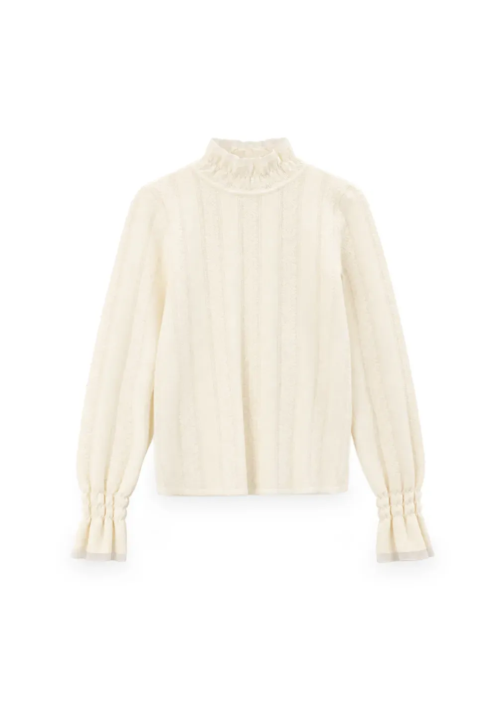 Textured Vertical Stripe High Neck Knit Sweater