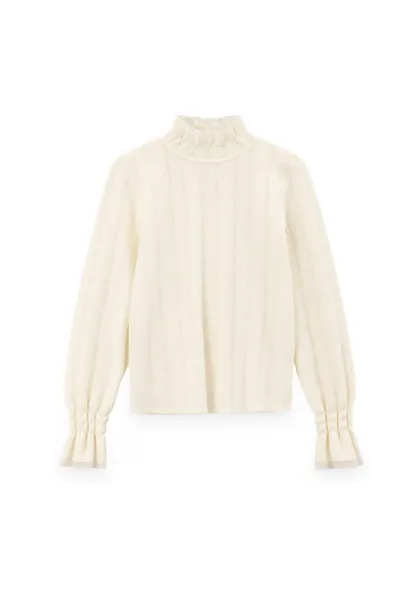 Textured Vertical Stripe High Neck Knit Sweater