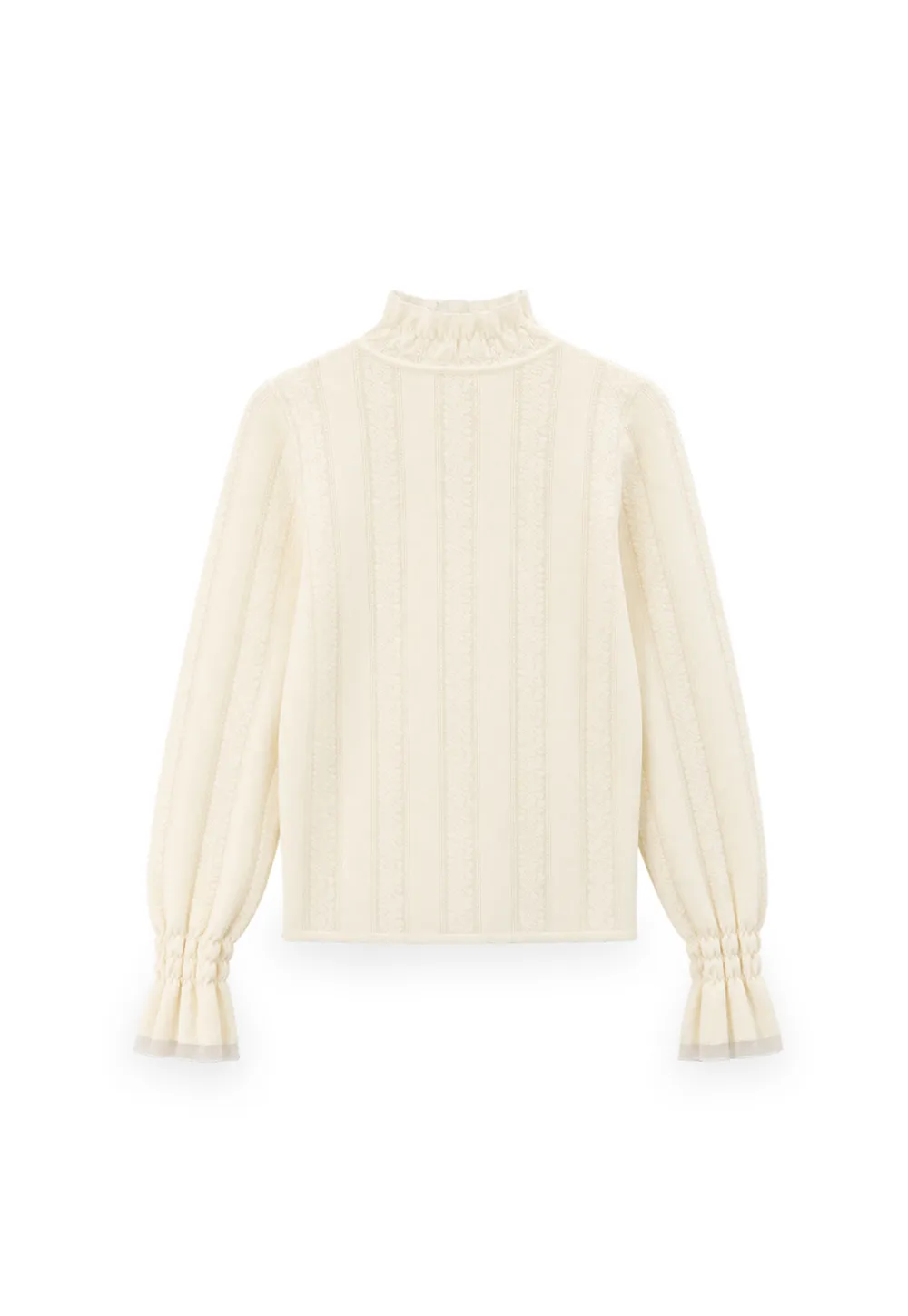Textured Vertical Stripe High Neck Knit Sweater