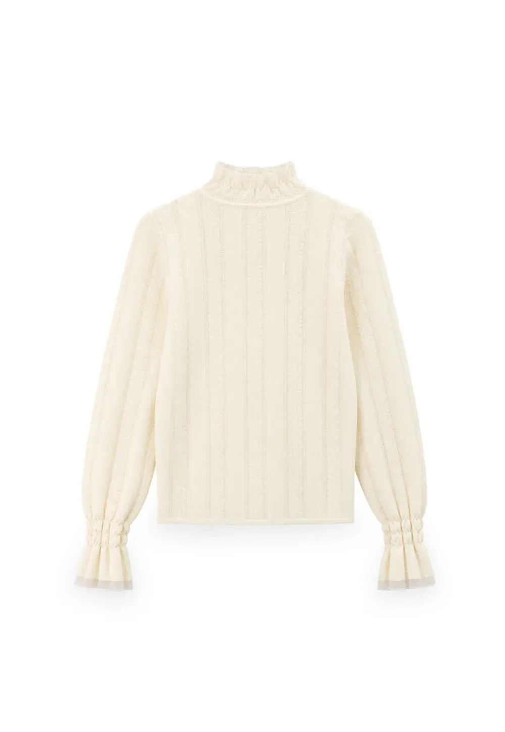 Textured Vertical Stripe High Neck Knit Sweater