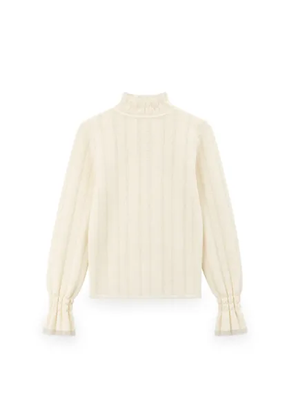 Textured Vertical Stripe High Neck Knit Sweater