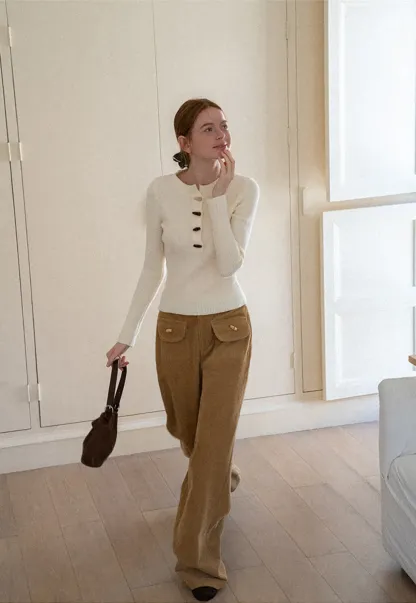 Ribbed Knit Henley Button Front Sweater