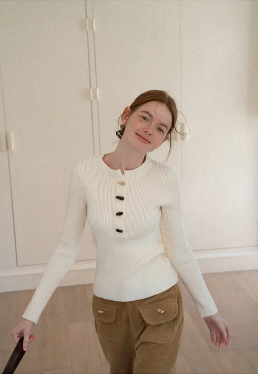 Ribbed Knit Henley Button Front Sweater