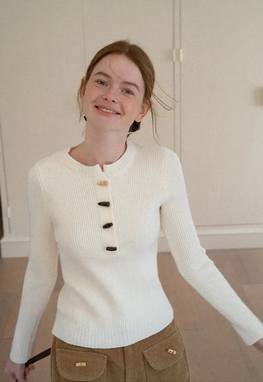 Ribbed Knit Henley Button Front Sweater