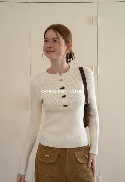 Ribbed Knit Henley Button Front Sweater