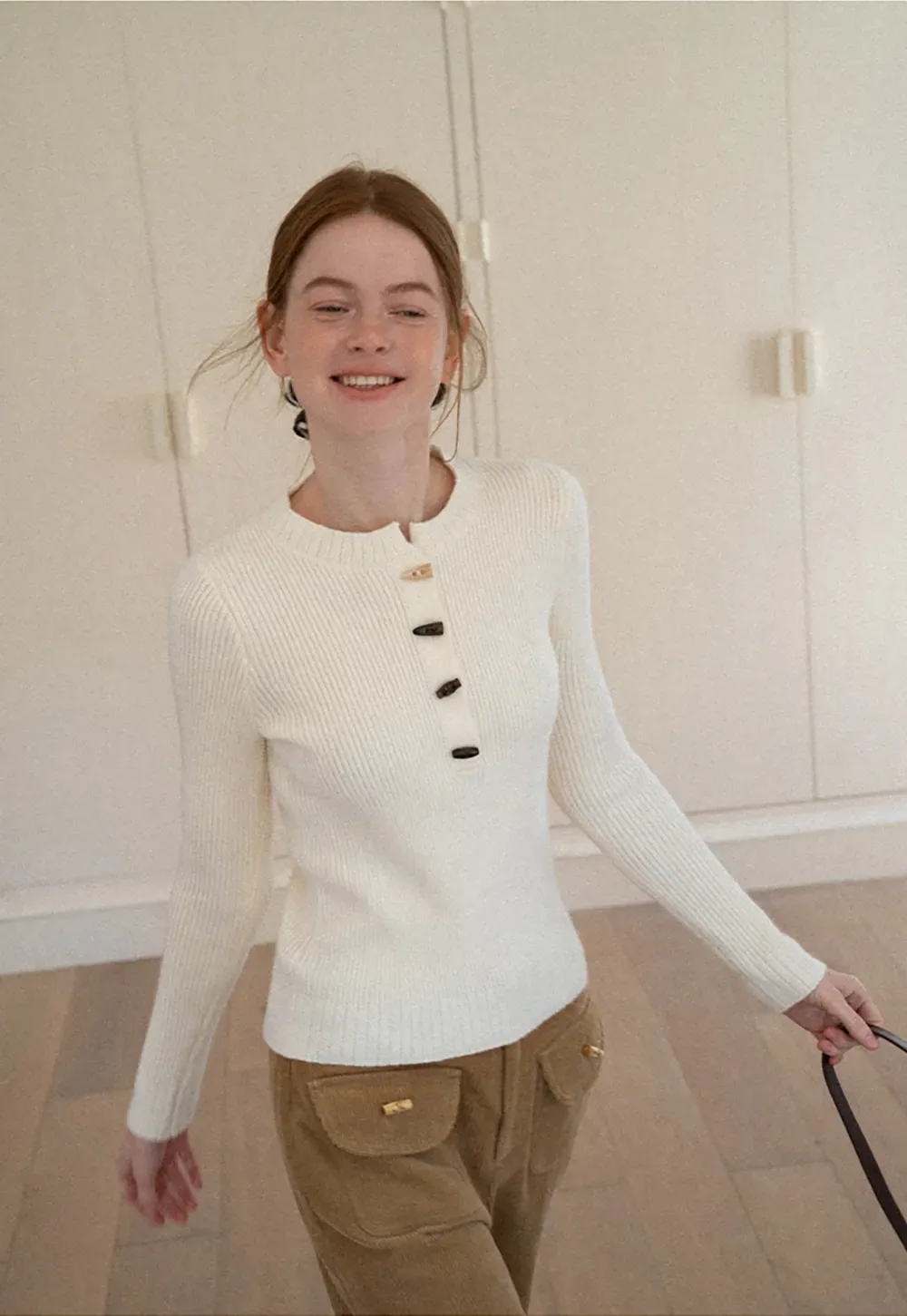 Ribbed Knit Henley Button Front Sweater