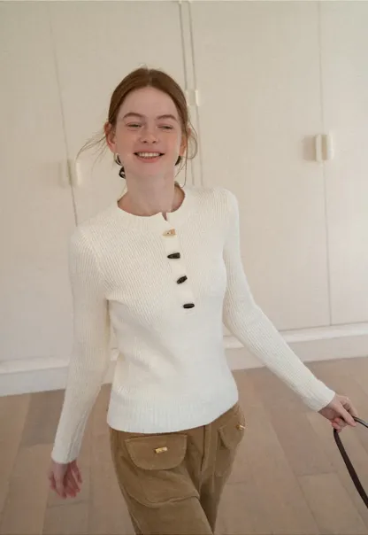 Ribbed Knit Henley Button Front Sweater