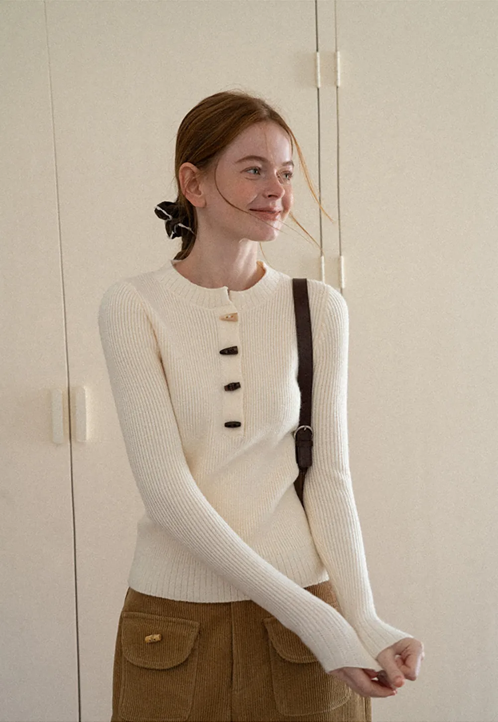 Ribbed Knit Henley Button Front Sweater