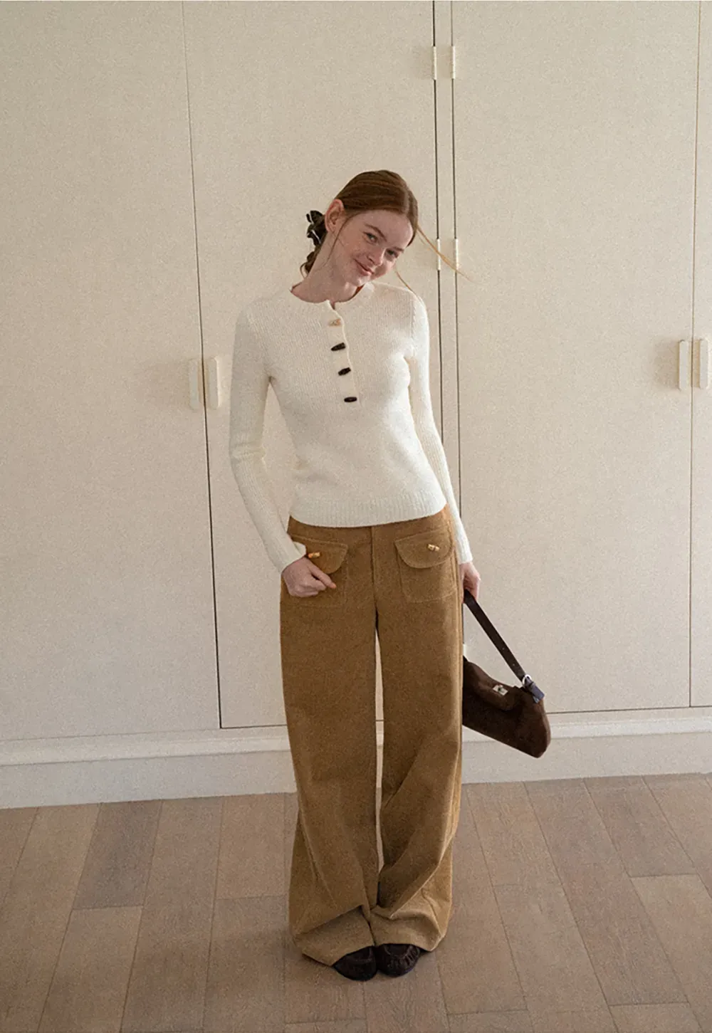 Ribbed Knit Henley Button Front Sweater