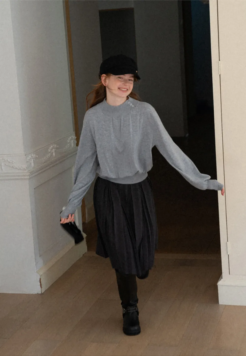 High Neck Pleated Detail Woolen Knit Sweater