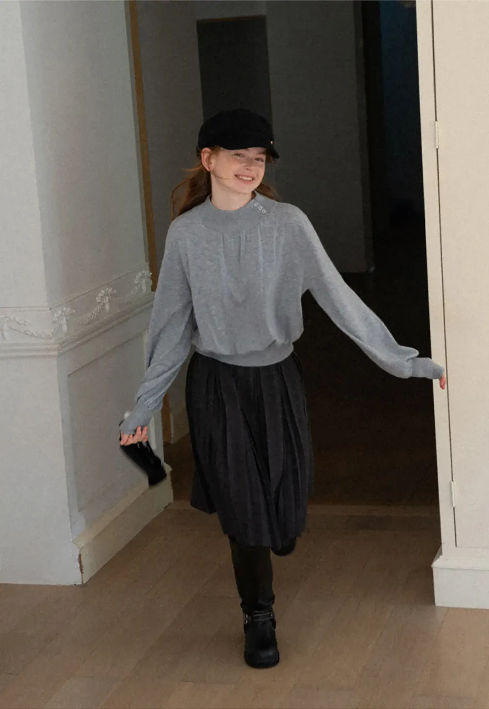 High Neck Pleated Detail Woolen Knit Sweater
