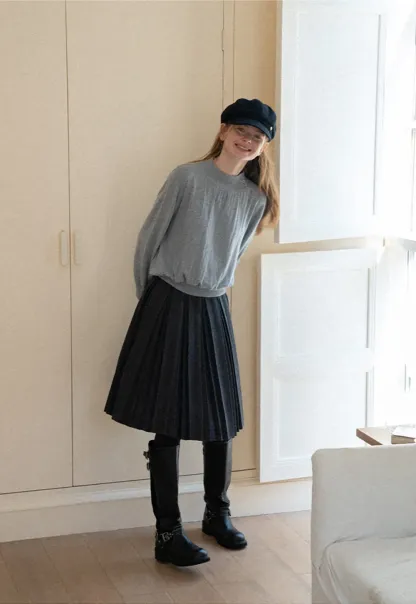 High Neck Pleated Detail Woolen Knit Sweater
