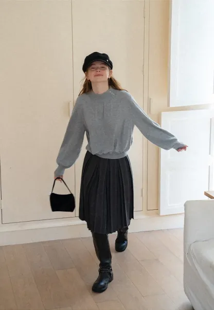High Neck Pleated Detail Woolen Knit Sweater