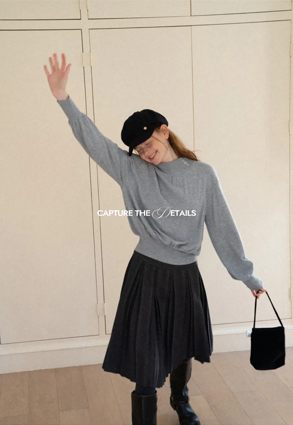 High Neck Pleated Detail Woolen Knit Sweater
