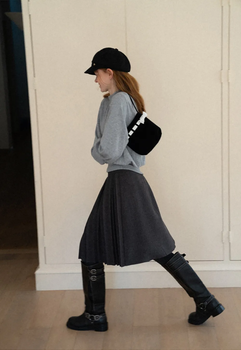 High Neck Pleated Detail Woolen Knit Sweater