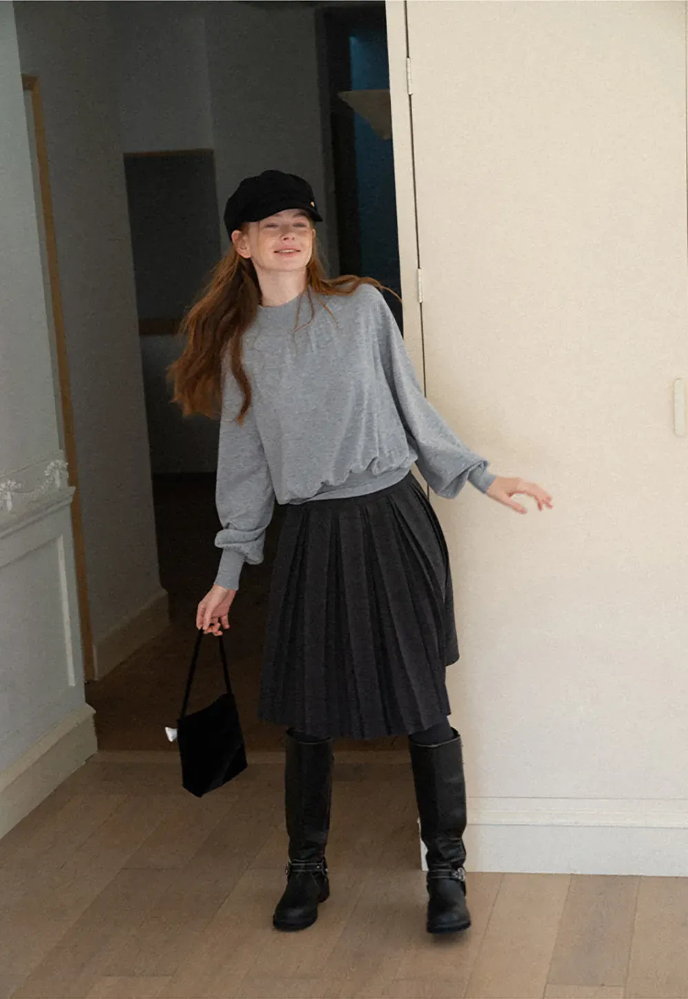 High Neck Pleated Detail Woolen Knit Sweater