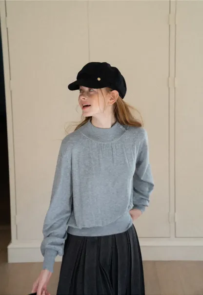 High Neck Pleated Detail Woolen Knit Sweater
