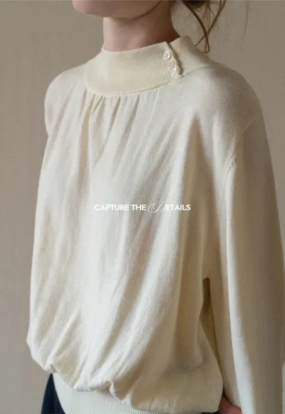 High Neck Pleated Detail Woolen Knit Sweater