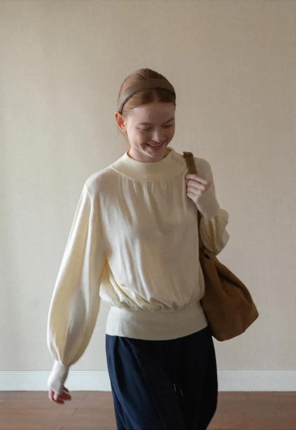 High Neck Pleated Detail Woolen Knit Sweater