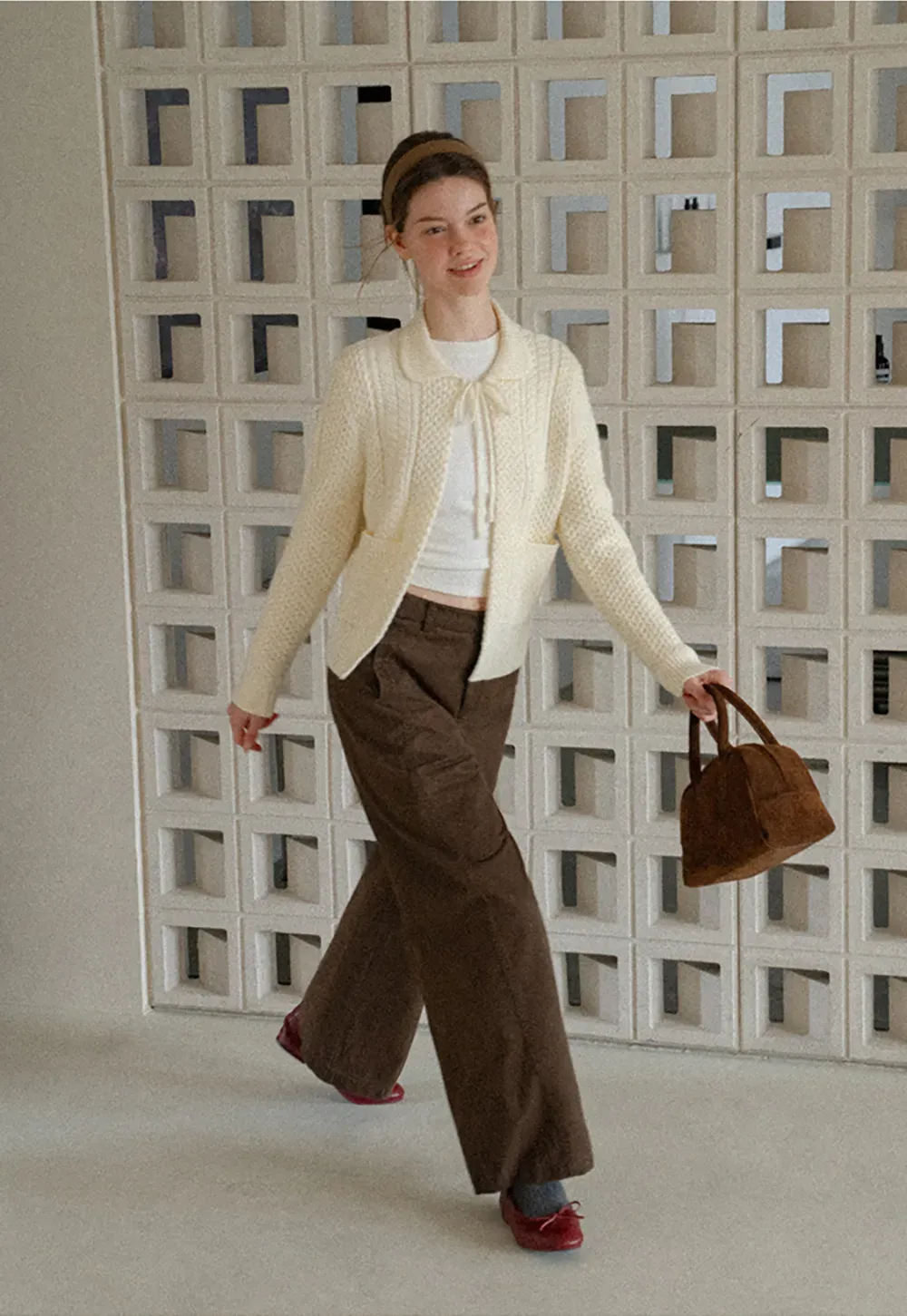 Cropped Collar Knit Sweater with Drawstring Detail