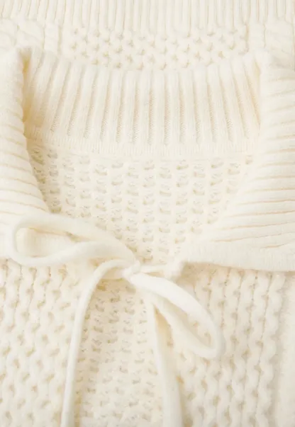 Cropped Collar Knit Sweater with Drawstring Detail