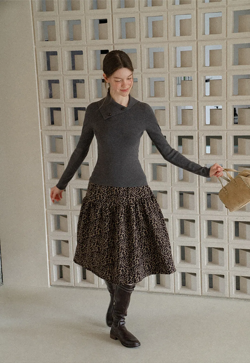 Asymmetrical Collar Wool Knit Sweater