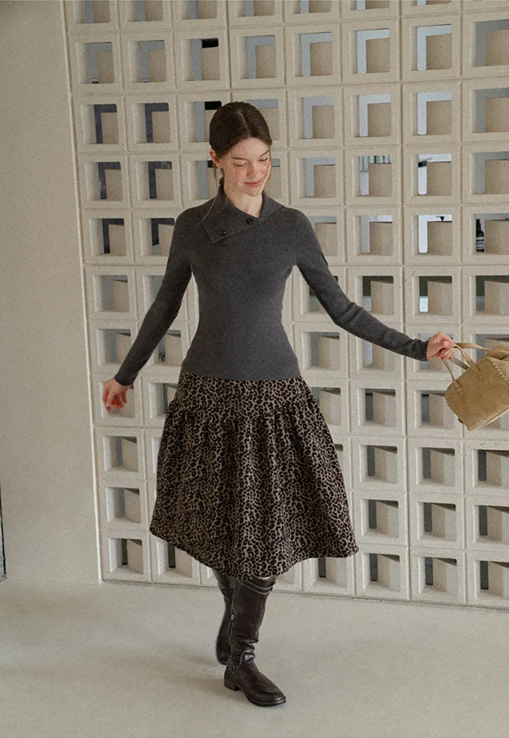 Asymmetrical Collar Wool Knit Sweater