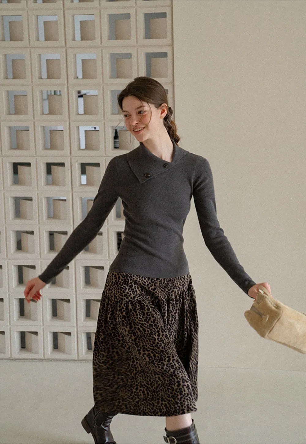 Asymmetrical Collar Wool Knit Sweater